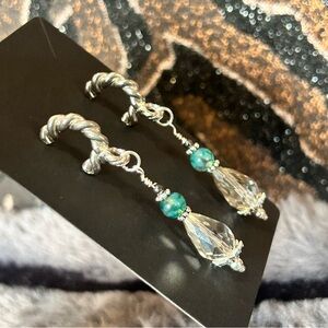 Handcrafted raindrop faceted rutilated quartz dragon vein hematite earrings